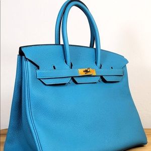 Hermes 35 Birkin Turquoise Gold Hardware Togo